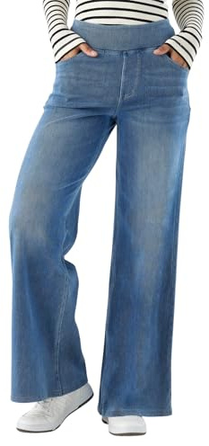SotRong Wide Leg Jeans for Women High Waisted Stretch Pull on Baggy Jeans Soft Casual Trendy Straight Denim Palazzo Pants with Pocket Light Blue S