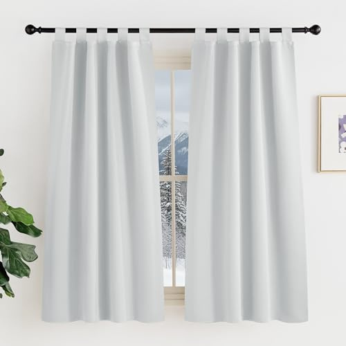 KGORGE Blickdichte Scheibengardinen Küche Modern Schlaufenvorhang Kurz | Grauweiß, H150 x B90 cm, Schlaufenschal 2er Set, Thermovorhang Kälteschutz, Verdunkelung, Sonnenschutz, für Schafzimmer