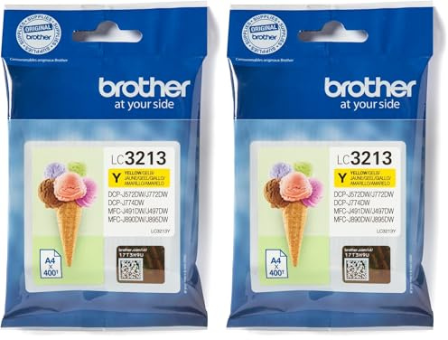 Brother LC-3213Y Tintenpatrone (400 Seiten, geeignet DCP-J772DW, DCP-J774DW, MFC-J890DW, MFC-J895DW) gelb, XL (Packung mit 2)