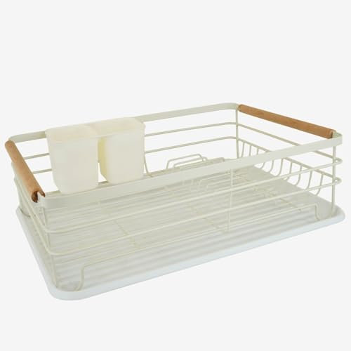 DJPF®️ Escurreplatos de Acero Recubierto para Fregadero – Escurridor de Platos con Gran Capacidad, Soporte para Cubiertos y Utensilios, Apto para Armarios –43,3 x 36,3 x 15,9 cm (Blanco)