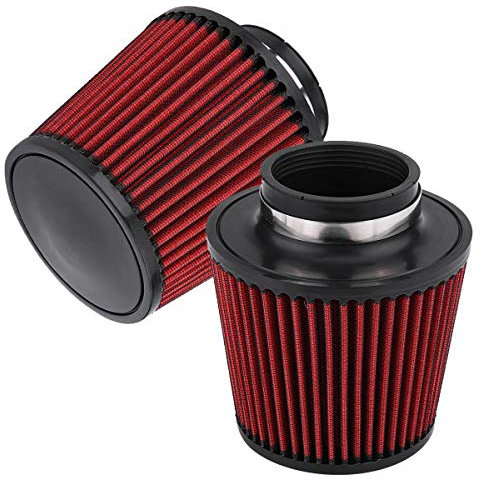Filtro Aria Universale per Auto, Filtro Aria Conico a Maglia Aspirazione Ad Alto Flusso, Sport Intenso, per Tutti I Modelli, Rosso (76 mm)
