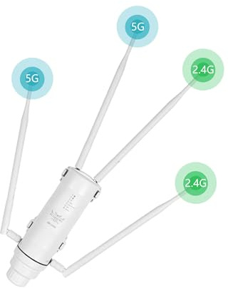FLASHOWL WiFi Repeater Outdoor AC1200 WLAN Access Point Gigabit Passive PoE | WLAN Verstärker Außenbereich Dualband 2.4GHz 5GHz 4 Antennen Router Modus für Garten Terrasse Hof Garage und Gartenhaus