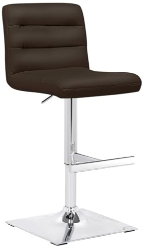 Luscious Single Kitchen Bar Stool, Chrome Footrest, Height Adjustable Swivel Gas Lift, Breakfast Bar & Home Barstool, Brown