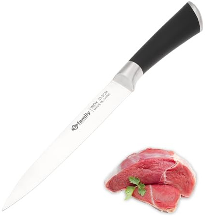 Family Cuchillo para Carne 8” de Acero Inoxidable con Mango Pintado Metálico, Hoja Afilada de Precisión Profesional, Diseño Elegante y Ergonómico para Cortes Finos de Carne, Filetes o Asados