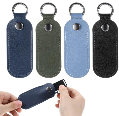 XLIUAX 4 Stück Schutzhülle für Flash Laufwerke, PU Leder Sticks Tasche klein USB Speicherstick Organizer mit Schlüsselanhänger für Studenten Lehrer Büroangestellte, 12,1x4,1cm