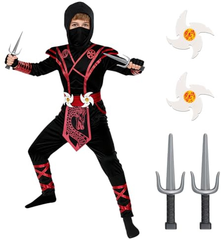 BSBUY Déguisement Ninja Costume Enfant, Ensemble de Costumes de Ninja pour Garçon, Soldat Ninjas Déguisements Halloween Toussaint Party Soirée Carnaval
