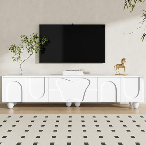 Merax TV Unit, Modern TV Cabinet with Storage, Minimalist Entertainment Media Console for Living Room, Nordic Style Matte White TV Stand - 180x40x42cm