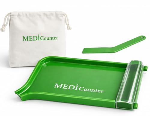 MediCounter Green Tablet Counter with Carrying Case – Pharmacy Pill Counting Tray & Spatula – Hygienic, Accurate Tablet & Capsule Counter for Home or Professional Use