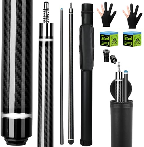 Kmise Taco de billar de fibra de carbono de 58 pulgadas, palos de billar de 22 onzas, taco de piscina de baja desviación con punta de 12.5 mm, palos de billar profesionales de fibra de carbono para