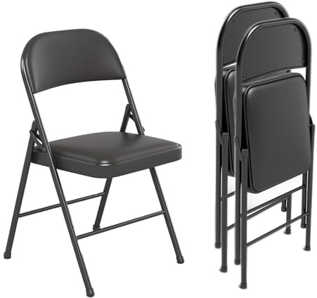 EcoBend Klappstuhl 2er Set mit PU-Leder & Polsterung, Stabiler Metallrahmen, Leicht & Platzsparend, für Büro, Zuhause, Events(2, schwarz)
