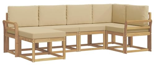 vidaXL Outdoor-Sofagarnitur mit Kissen 6 pcs Weiß und Beige Polyester, Garten-Sofa, modernes Outdoor-Komfort-Set, langlebige Sitzgarnitur für Entspannung und Terrasse