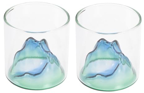 GALPADA Lot de 2 Gobelets à Eau en Verre Borosilicate Forme Montagne, Légers et Résistants la Chaleur, pour Usage Domestique Voyage