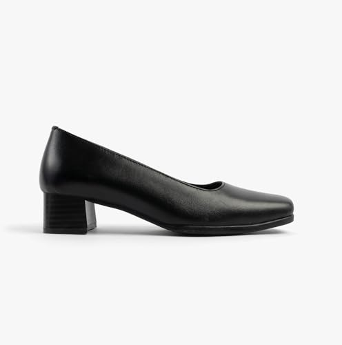 Mod Comfys Ladies Formal Black Leather Plain Court Shoes