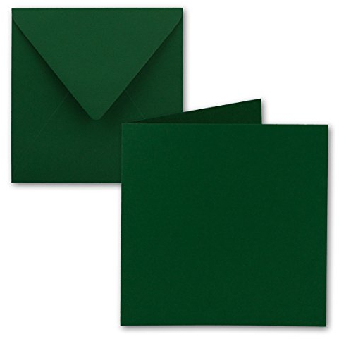 50x Quadratisches Falt-Karten-Set - 15 x 15 cm - mit Brief-Umschlägen - Dunkelgrün - Nassklebung - für Grußkarten, Einladungen & mehr