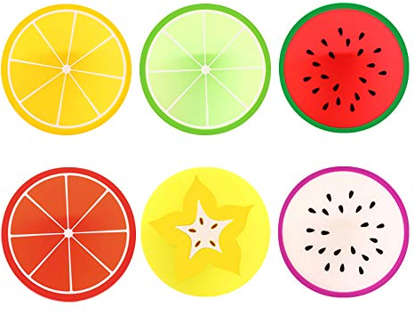 Comfysail Carambole Orange Green Orange Lemon Watermelon Pitaya Round Brilliant Silicone Fruit Slice Drink Coasters/Carving Tableware Placemat/Cup Mat/Pad (Fruit coaster 6pcs)