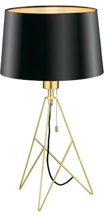 EGLO Stativ Tischlampe Camporale, Textil Tischleuchte aus Stoff und Metall in schwarz und Messing-Gebürstet, kleine Stehlampe, Design-Lampe Wohnzimmer mit Zugschalter, E27 Fassung