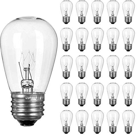 Pack of 26pcs S14 Light Bulbs for String Lights -11 Watt E26 Medium Candelabra Screw Base S14 Warm Replacement Clear Glass Bulbs for Commercial Grade Outdoor Patio Garden Vintage String Lights