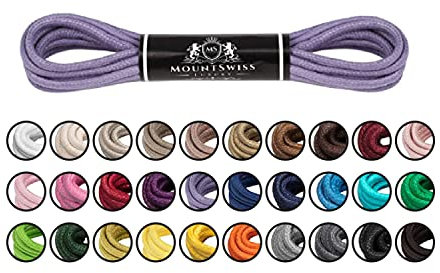 Mount Swiss Luxury Schuhbänder I Wasserabweisende und reißfeste Schnürsenkel rund ø 2-3 mm aus feiner Baumwolle/gewachst Farbe: Violet.91, Länge: 120 cm
