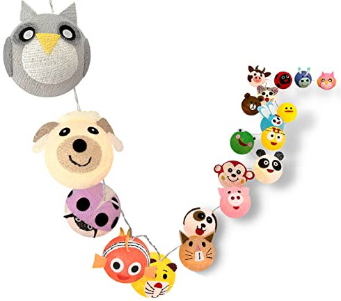 CREATIVECOTTON LED Lichterkette mit Cotton Balls inkl. Timer und Dimmer (Tiere, 20 Kugeln)