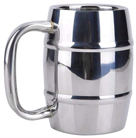 Tubayia Jarra de cerveza de acero inoxidable de doble pared, taza de té, taza de café con asa