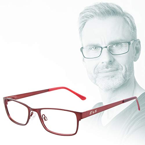 Edison & King Lesebrille Elements aus Metall, in 6 Farben, mit Premium Gläsern (rot, +2,00 dpt)