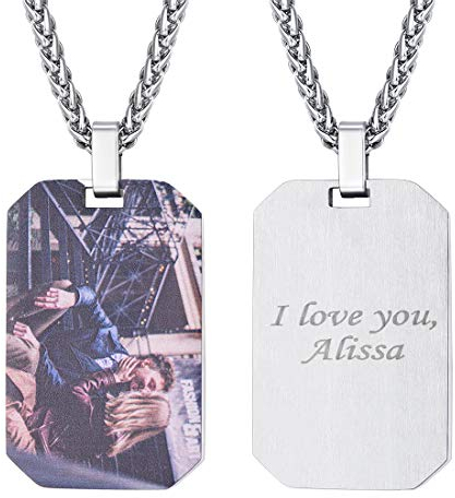 U7 Herren Kette Foto personalisiert Achteck Platte Modeschmuck Edelstahl Militärische Erkennungsmarke Name Texte Gravur für Männer Frauen mit 60cm Halskette Geschenk für Geburtstag Jahrestag