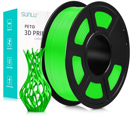 SUNLU PETG Filament 1,75 mm, 3D Druckerfilament PETG, Verbesserte Zähigkeit, Hohe Schlagfestigkeit, 3D Druckfilament 1,75 mm, Geeignet für die Meisten FDM 3D Drucker, 1kg Spule, Grün