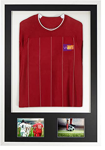 Vivarti DIY Adult 3D Mounted + Double Aperture Sports Shirt Display Frame for Football Shirt, Rugby Shirt, Band T-Shirt Shadow Box - 61 x 91.5cm - White Frame, Black Mount, White Backing Card