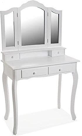 Versa Aysel Coiffeuse Maquillage avec Miroir et Tiroirs. Coiffeuse de Style Ancien Classique, Dimensions (H x l x L) 139 x 80 x 40 cm, Bois et Miroir, Couleur Blanc
