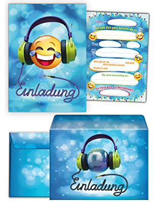 JuNa-Experten 12 Einladungskarten inc. 12 Umschläge zum Kindergeburtstag Mädchen Jungen Disco Party Einladungen zum Geburtstag