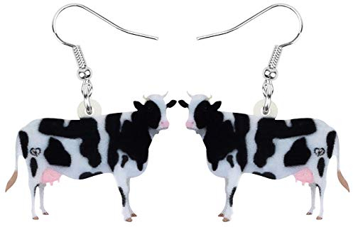 NEWEI Acryl Anime Milchvieh Kuh Ohrringe Drop Dangle Farm Tier Schmuck Für Frauen Mädchen Geschenk Charm (Schwarz)