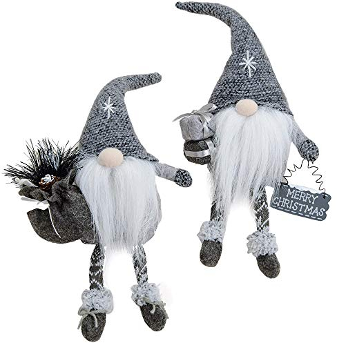 matches21 Weihnachtswichtel Deko Adventsdeko Kantenhocker aus Filz & Strick grau weiß 1 STK mit Geschenk ODER Sack 40 cm