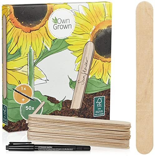 OwnGrown Set Premium di Etichette per Piante in Bambù - 60 Pezzi Con Penna - Targhette in Legno Resistenti Alle Intemperie - Abbassalingua