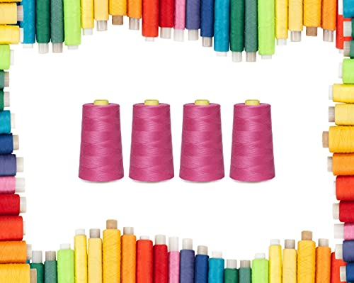 Rohans Overlock Yarn 40/2 (120), 5000 Yards (4570 Meters) Sewing Thread Cones, Sewing Machine Multi Colour Yarn Cones, 100% Polyester Material (Pink, 4)