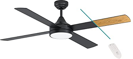 Eglo Ventilatore da soffitto Trinidad, ventilatore a quattro pale con luce, nero, pale reversibili in MDF nero o rovere, telecomando,bianco caldo-bianco freddo, dimmerabile, motore AC, Ø 122cm