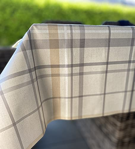 Mambo-Design PVC Tischdecke Aberdeen beige braun kariert • Wachstuch •Breite & Länge wählbar • abwaschbare Tischdecke, Größe:120 x 220 cm
