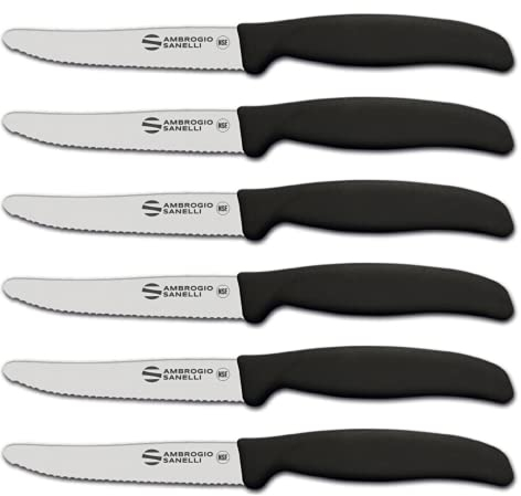 Sanelli Ambrogio, Set Coltelli da Tavola Supra, 6 Coltelli con Lama Dentata 11 cm, Affilatura a Controllo Laser e Manico Ergonomico, Coltelli Professionali Made in Italy