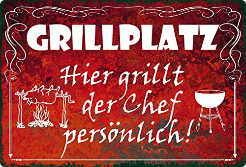 Metall Schild 20x30cm Grillplatz Hier grillt der Chef Grill grillen Sprüche Blechschild