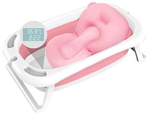 HWGING Babybadewanne mit Thermometer,Baby Neugeborene Badewanne mit Anti-Rutsch-Matte,Faltbare Baby Badewanne Tragbare Baby Wanne Badewanne,folding bathtub