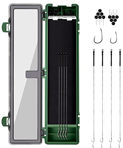 Luroad Stiff Hair Rig Tackle Box, Karpfenangeln Aufbewahrungsbox Rig Board mit 4 Stück Hair Rigs, 12 Stück Pins und 10 Stück Widerhaken Angelhaken in Rig Aufbewahrungsbox (stil 1)