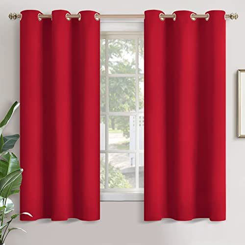YoungsTex Verdunkelungsvorhänge für Schlafzimmer, wärmeisoliert, mit Ösen, verdunkelnd, geräuschreduzierende Vorhänge für Wohnzimmer, 2 Paneele, 107,7 x 160,9 cm, Rot