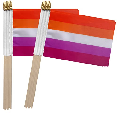 TSMD Sunset Lesbian Les Pride Stick-Flagge, klein, LGBT, Regenbogen-Flaggen, 12 x 20 cm, 12 Stück