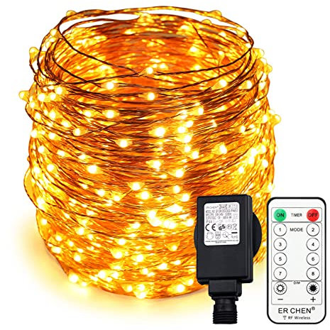 ER CHEN Erchen Strom-betrieben LED Lichterkette, 165 FT 500 LED 50M Stecker dimmbare Kupfer Draht Lichterketten mit 12V DC Adapter Fernbedienung für Innen Außen Weihnachten Party (warmweiß)