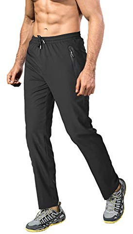 EKLENTSON Men's Walking Trousers Quick Dry Running Sports Pants Zip Pockets Summer Lightweight Joggers Breathable Hiking Trousers Black 40