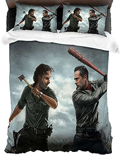 ANSSON Negan Muster Bettwäsche-Sets,TWD Bettbezug für Erwachsene,Weiche Flauschige Kinder Mikrofaser Bettwäsche mit 2 Kissenbezug (135x200cm+80x80cmx2, Negan3)