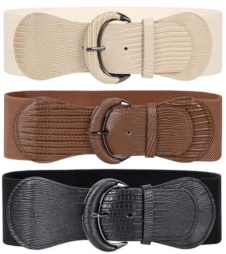 WERFORU 3 Stück Dehnbarer breiter Taillengürtel der Frauen für Kleid Damen elastische Gürtelhakenschnalle