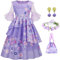 LCXYYY Isabela Déguisement Costume Cosplay Madrigal Mirabel Isabela Robe Ballerine Violette avec Guirlande et Sac pour Fille Halloween Carnaval Princesse Anniversaire Fête Cérémonie Vêtements 3-9 Ans