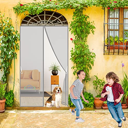 Fliegengitter Insektenschutz, 140x220 cm Fenster Rollo Insektenschutzrollo Ohne Bohren Kinderleichte Klebemontage, Grau, Neuste Version