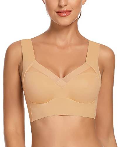 WOWENY Damen Komfort BHS Ohne Bügel Zero Feel Bralette für Frauen, Weich und Bequem T Shirt Schlaf BH Gepolstert,Tiefbeige,M