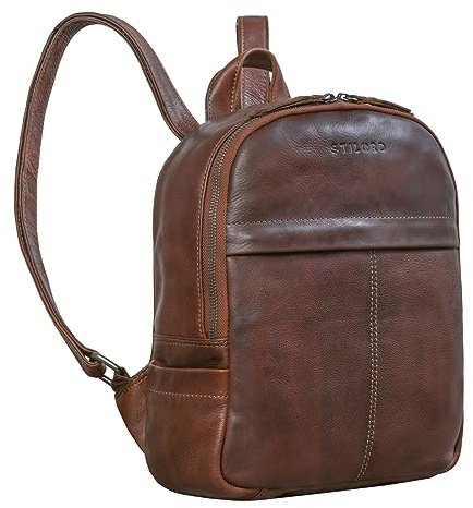 STILORD 'Ajanita' Damen Leder Rucksack Klein Vintage Frauen Daypack City Backpack Elegant Kleiner Lederrucksack Shopping Tagesrucksack Echtleder, Farbe:sila - braun